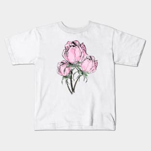 Three Pink Roses Illustration Kids T-Shirt